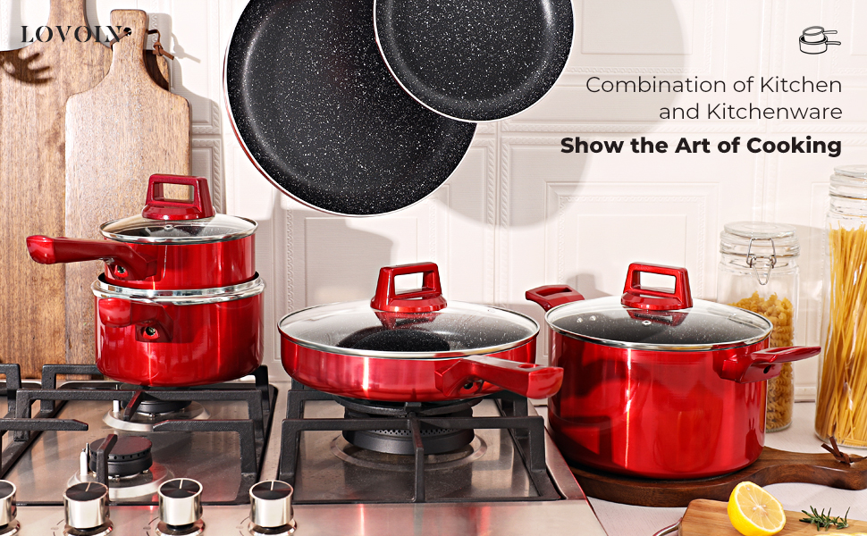 cookware set pots and pans set saucepan set red pan set