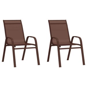 idaXL 2x Stackable Garden Chairs Outdoor Furniture Balcony Patio Seat Stacking Dining Chair Lawn Dinner Seating Brown Textilene Fabric