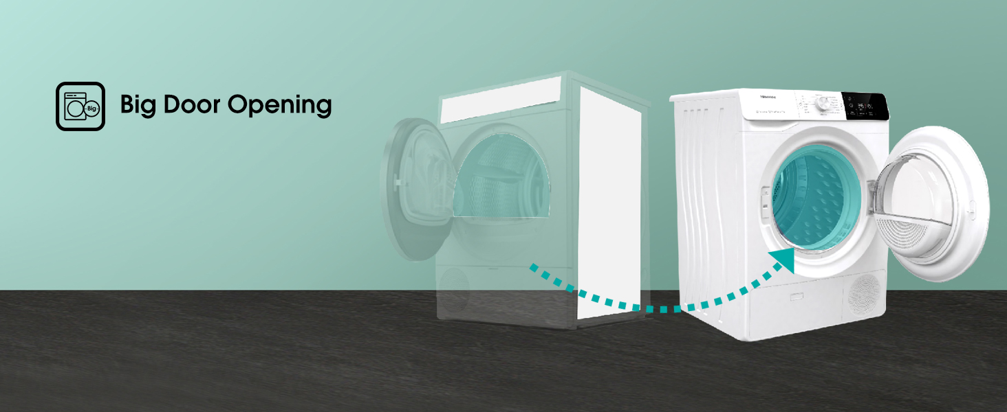 The large door is specially designed to easily move the laundry in and out of the dryer.