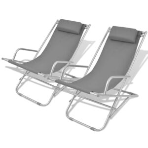 YOPOTIKA garden Terrace Reclining Deck Chairs 2 pcs Steel Grey