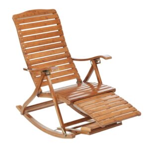 Folding Rocking Chair Deck Chair Bamboo Chair Backrest Armchair Patio Garden Chair Lakeside Leisure Chair Outdoor Recliner Chairs Nap Chair (Color : C+cushion)