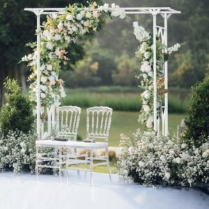 Garden Gazebo Trellis Arbor Climbing: 2.08m/6.8ft Height White Metal Pergola Rose Plant Support Wedding Archway Party Background Stand Decor Outdoor Gate Arbour for Plants Supports
