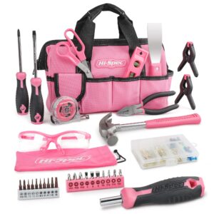 Hi-Spec 34pc Pink Home DIY Tool Kit. Complete Household Hand Tools. All Essential Repairs in a Bag