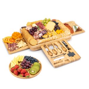 SMIRLY Bamboo Cheese Board and Knife Set: Extra Large Charcuterie Boards Set & Accessories